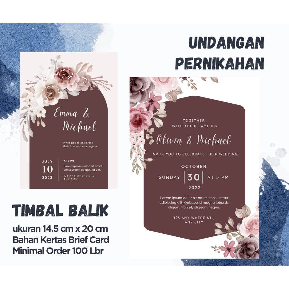 Jual CETAK UNDANGAN WEDDING, UNDANGAN PERNIKAHAN SOFT MAROON ROSE