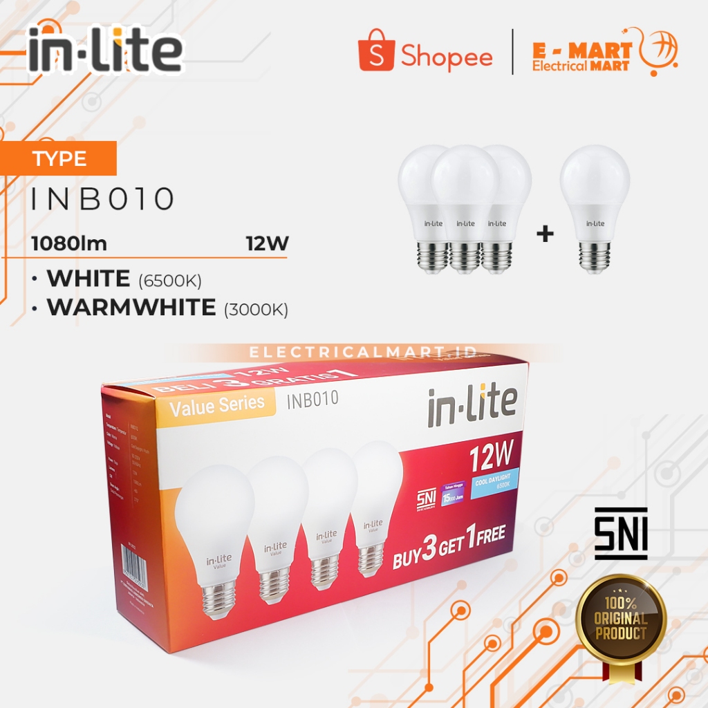 Jual Inlite Paket Beli 3 Gratis 1 Multipack Value Inb010 Led Bulb 12watt Shopee Indonesia 4441