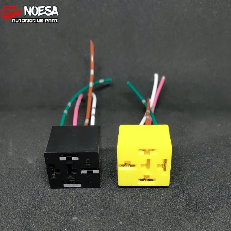 Jual soket relay rumah riley 4 kaki / 5 kaki kuning plus kabel bintik