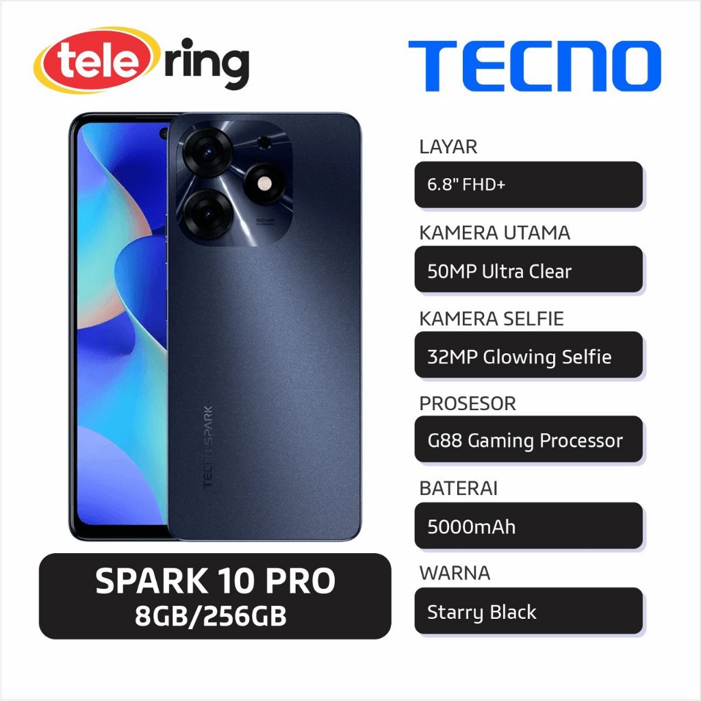 Jual Tecno Spark 10 Pro 8/256 Starry Black | Shopee Indonesia