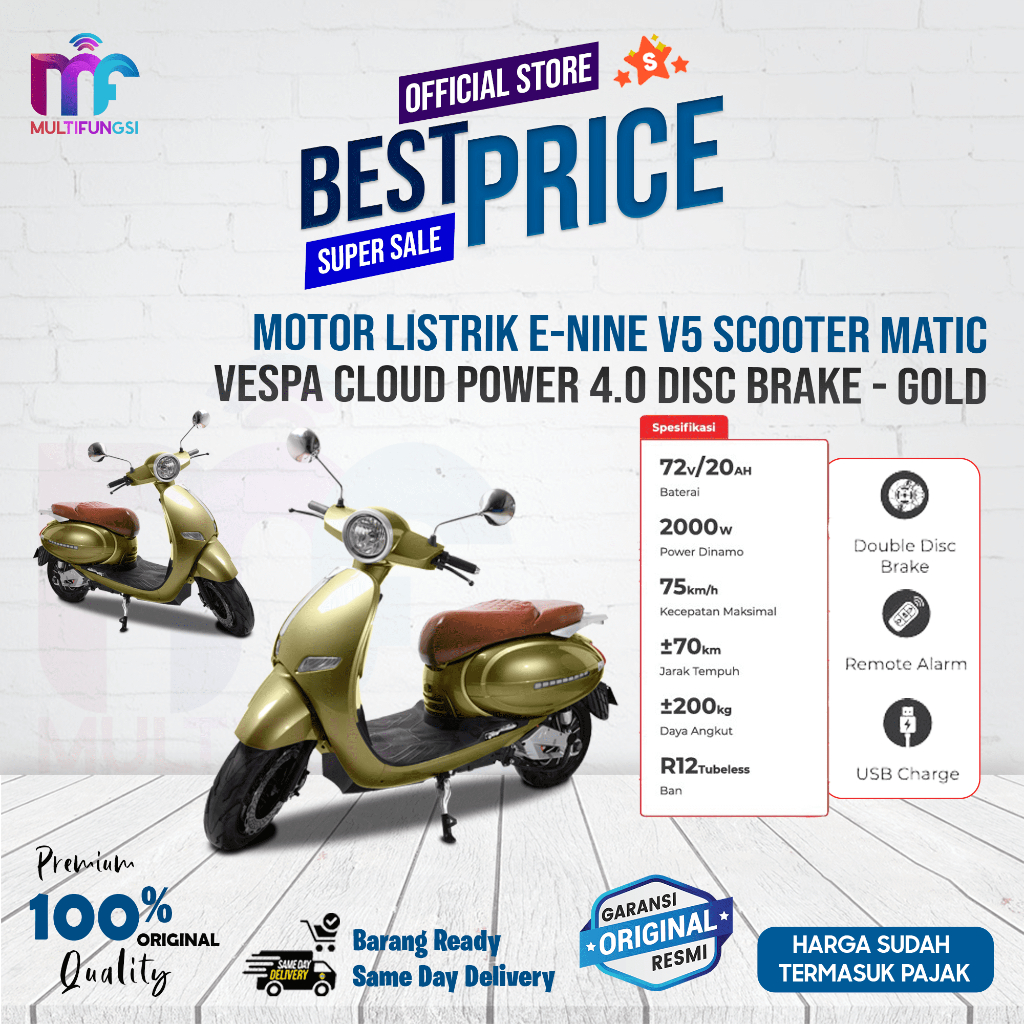 Jual Motor Listrik E-Nine V5 Scooter Matic Vespa Cloud Power - Main Image