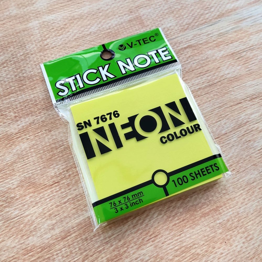 Jual V-TEC Sticky Notes Neon Colour / Memo Warna SN-7676 / 76 x 76mm ...