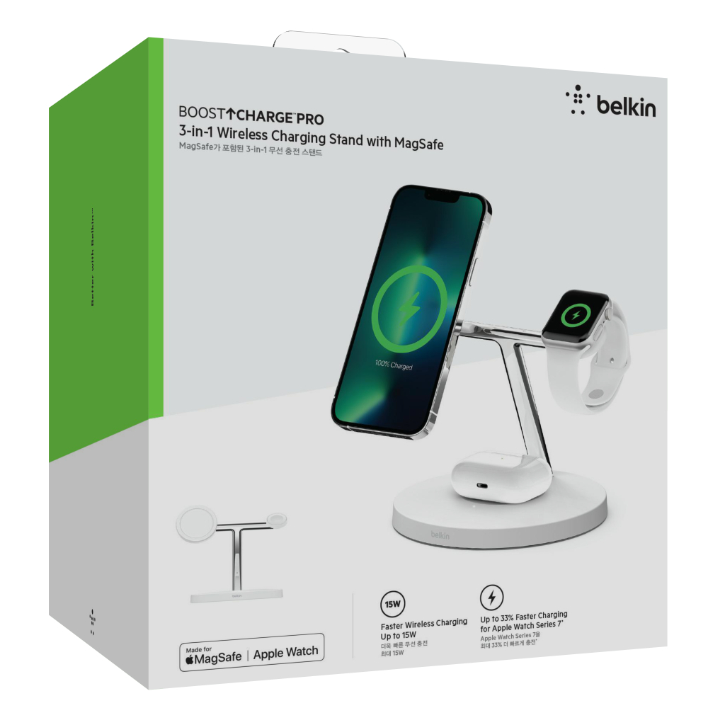 BELKIN BOOST CHARGE PRO 3-in-1 Magsafe（Belkin WIZ017KR Black 
