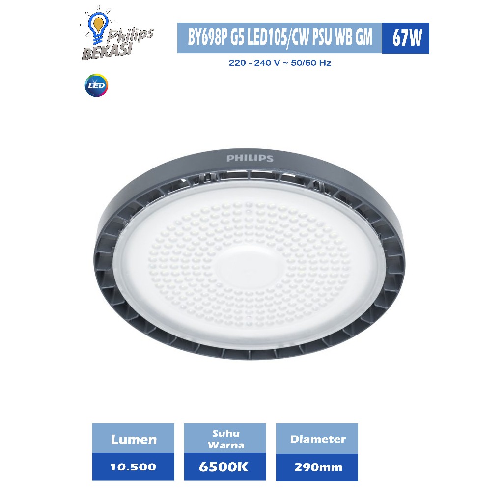 Jual PHILIPS Lampu LED Industri Highbay BY698P LED105/CW PSU WB GM G5 ...