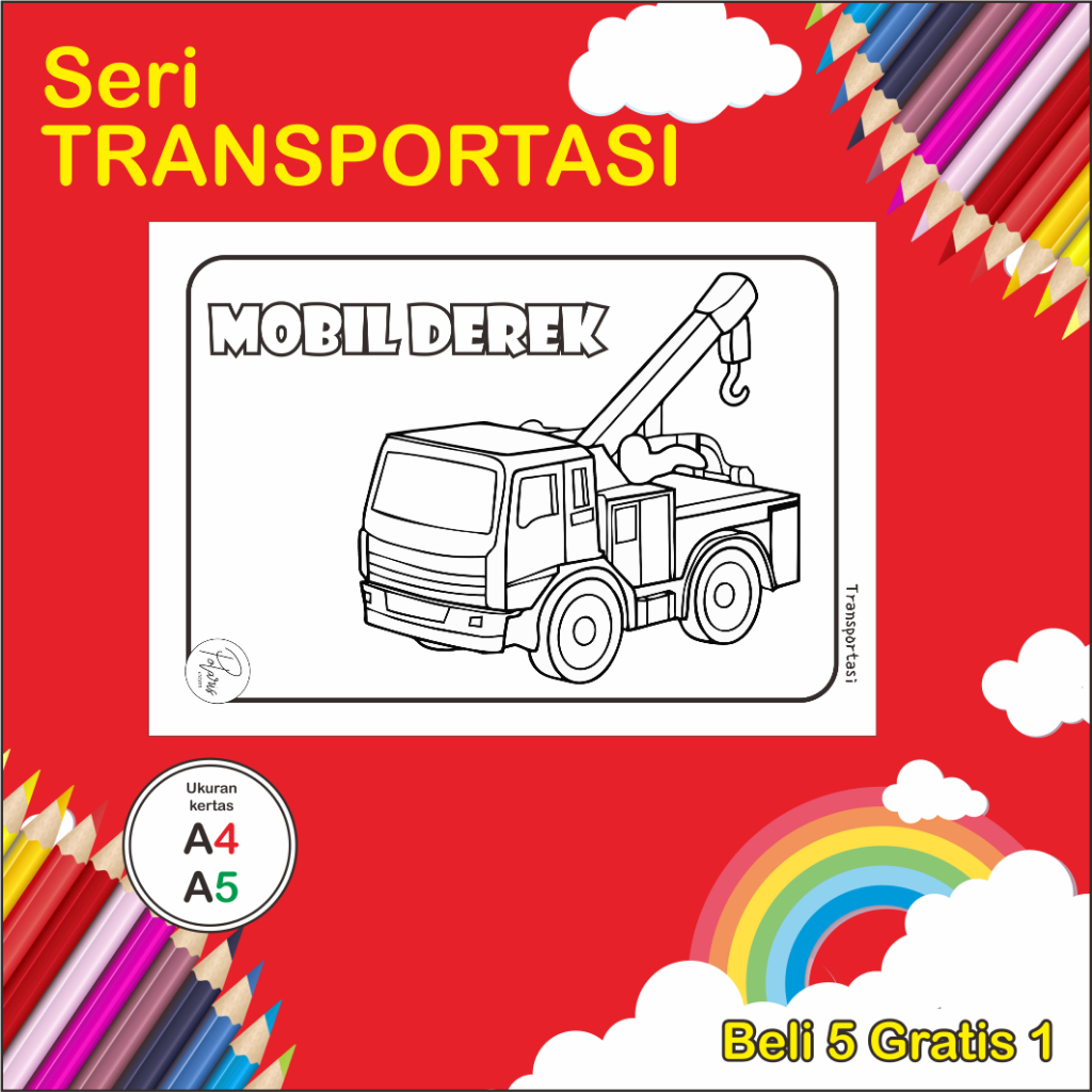 Jual Kertas gambar sketsa mewarnai tema TRANSPORTASI - KENDARAAN untuk