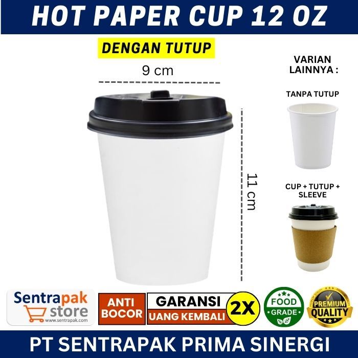Jual Paper Cup 12 oz Hot - Dengan Tutup - Gelas Kertas Kopi 12oz ...