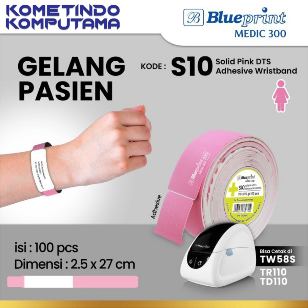 Jual S10 Solid Pink Gelang Pasien Barcode RS BLUEPRINT 25x270mm Medic ...