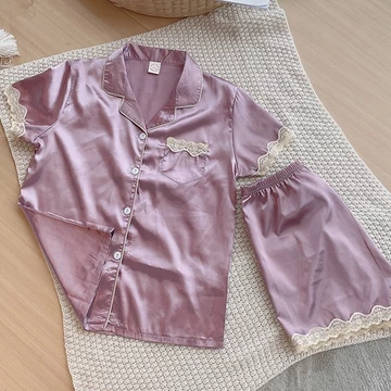SATIN SERIES Baju Tidur Satin Wanita Dewasa Harou Sleepwear Set Lengan Pendek Celana Pendek