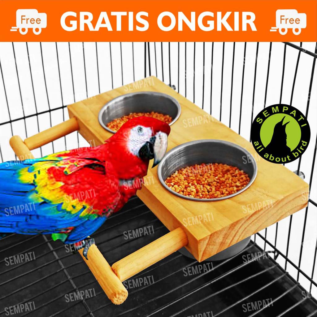 Jual Tangkringan Burung Parrot Tangkringan Plus Cepuk Stainless Wadah Tempat Pakan Minum Burung