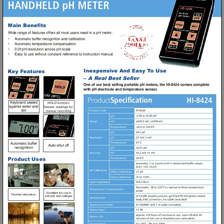 Jual HI 8424 portable PH/ORP Meter Hanna Instruments HI8424 | Shopee ...