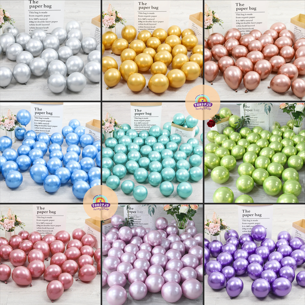 Balon Latex Metalik Chrome 5 Inch per pcs Kilap Ulang Tahun Dekorasi