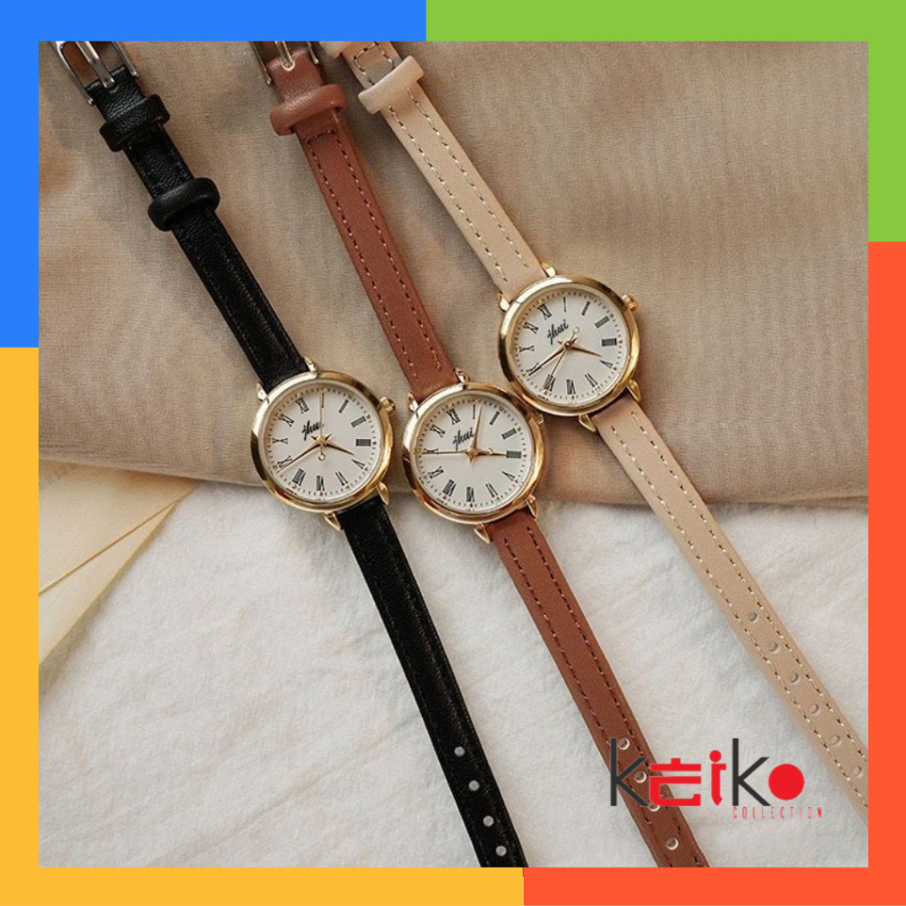 Jual Ankl001 Jam Tangan Quartz Strap Pu Analog Casual Gaya Retro Wanita Bulat Watch Korean 2452