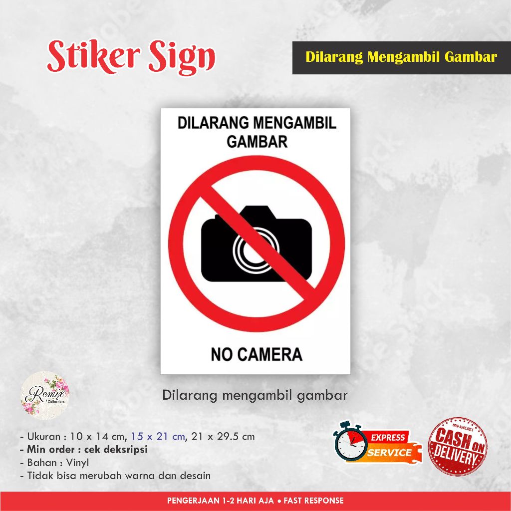 Jual Stiker Sign No Camera Vinyl Stiker Peringatan Sign Label