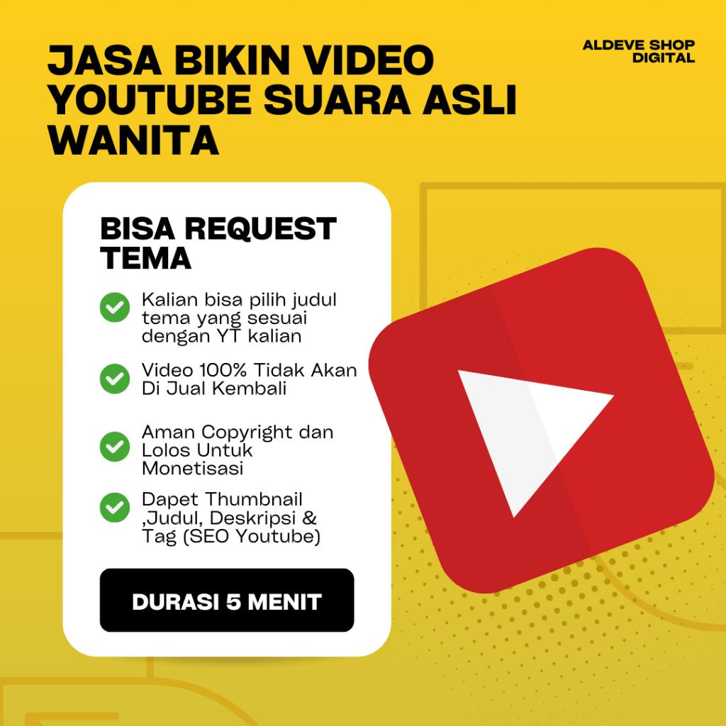 Jasa buat konten youtube bebas copyright Suara asli wanita (bisa request tema) durasi 5 menit sudah full thumbnail judul deskripsi dan tag (SEO Youtube)