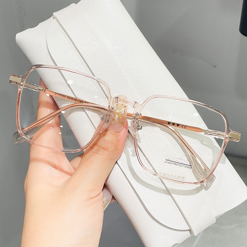 Ultra-light Large Square Frame Brown Myopia Glasses Women Can Match  Prescription Lenses Plain Face Slimmer Look Transparent Eye Frame