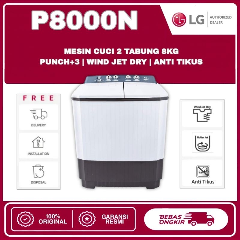 Jual MESIN CUCI LG P8000N 2 TABUNG 8KG PREMIUM SEMI AUTOMATIC 320 W ...