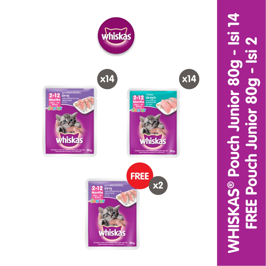 Jual Whiskas Makanan Kucing Basah Pouch Junior 80 gr Isi 14 Shopee