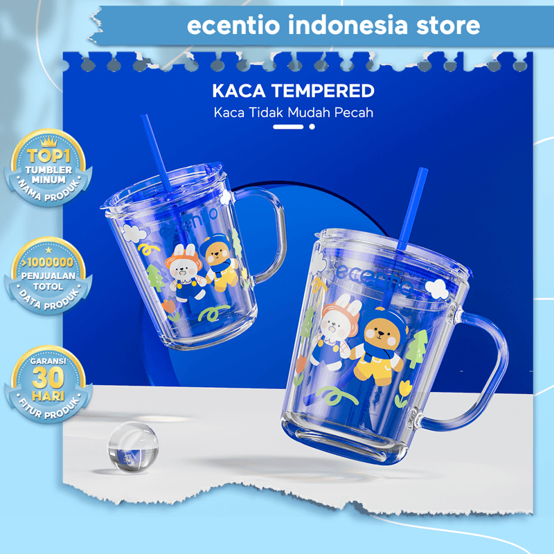 Jual Ecentio Tumbler Kaca 400 Ml Gelas Susu Gelas Serbaguna Dengan Sedotan Silikon Free 7985