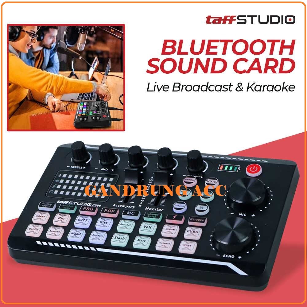 Jual TaffSTUDIO Pro Audio Bluetooth Mixer Sound Card Live Broadcast Karaoke F998 mengatur bass