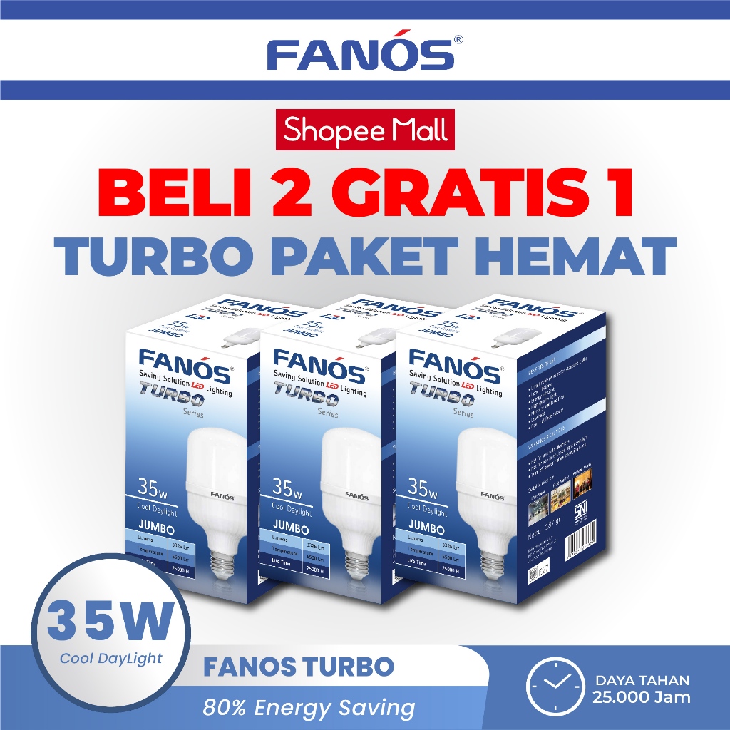 Jual Fanos Turbo 35w [beli 2 Gratis 1] Lampu Led Bohlam Cahaya Putih