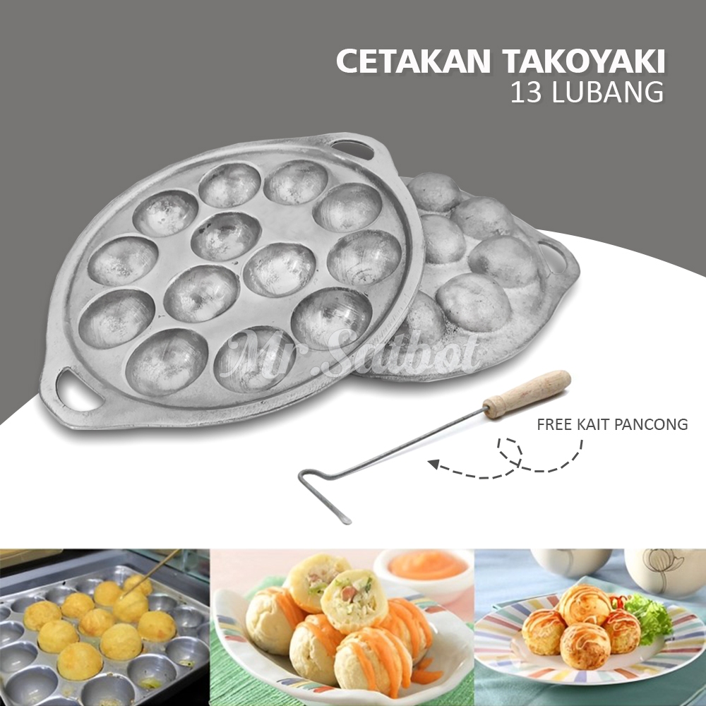 Jual Cetakan Takoyaki 13 Lubang Cetakan Baklor Kue Cubit Tebal & Anti