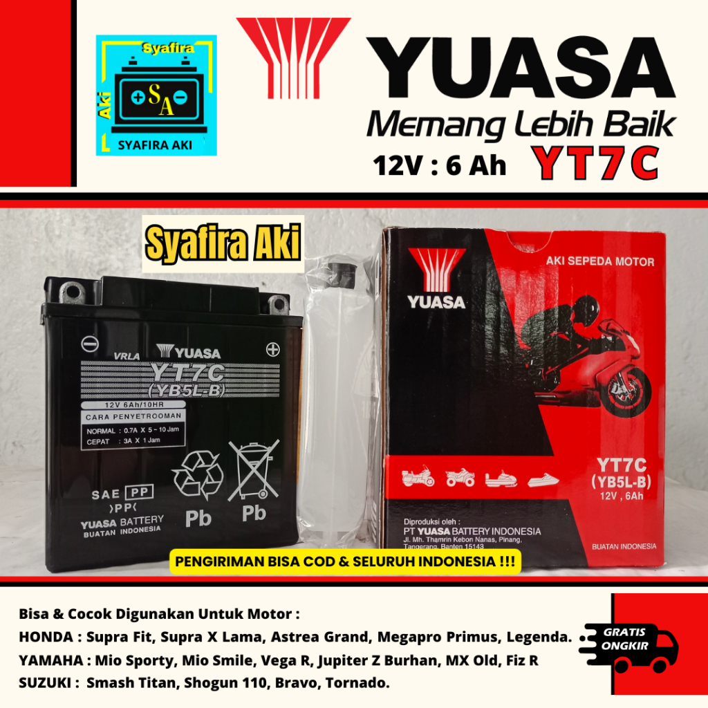 Jual AKI MOTOR SUPRA FIT, FIT X, MEGAPRO PRIMUS, LEGENDA YT7C YUASA