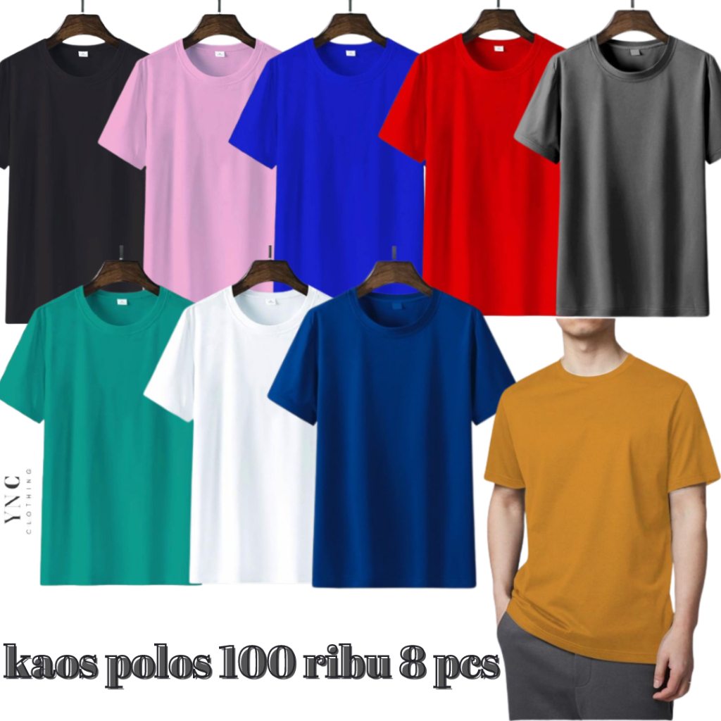 Jual PAKET HEMAT KAOS POLOS 100 RIBU 8 PCS | Shopee Indonesia