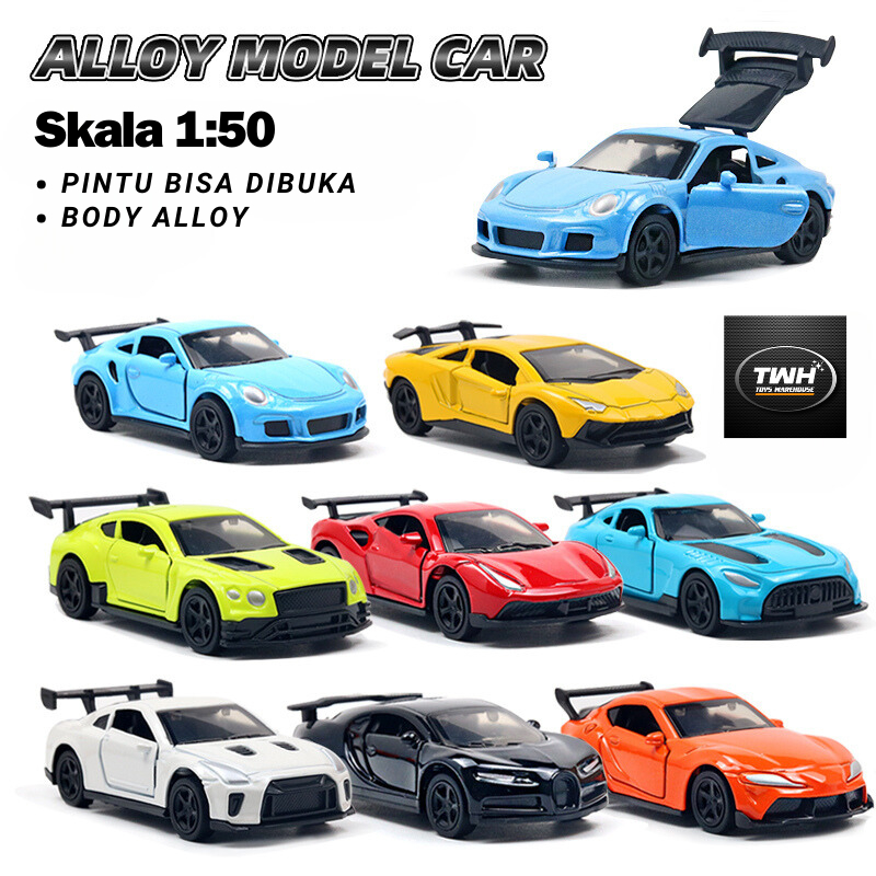 TWH DIECAST MINI SCALE 1:50 BODY ALLOY GTR PORCHE LAMBO BENZ BMW PINTU BISA  DIBUKA MAINAN ANAK HADIAH KADO