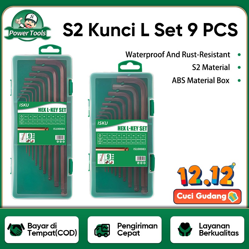 Jual Isku Kunci L Set 9pcs Bahan S2 Panjang 1.5-10mm Ballpoint Allen 