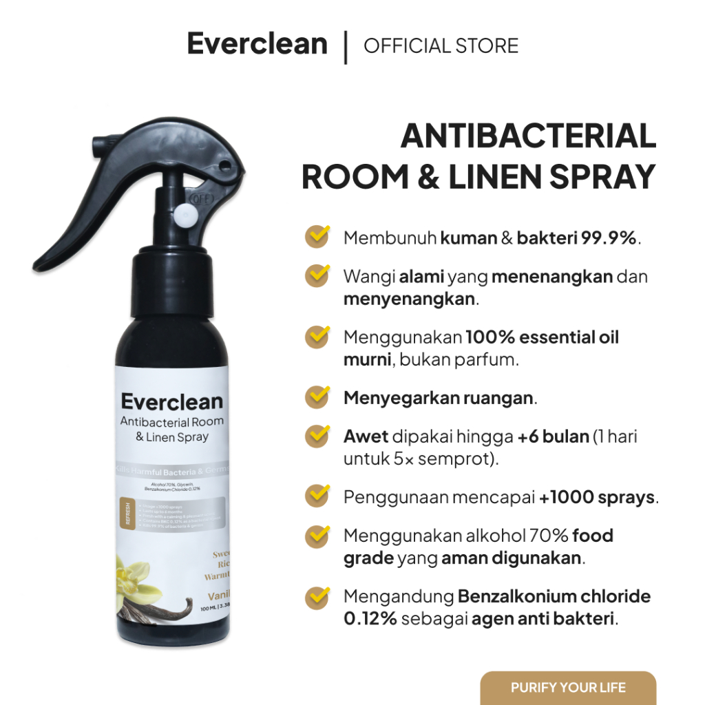 Jual Everclean Antibacterial Room & Linen Spray Vanilla 100ml | Pewangi ...