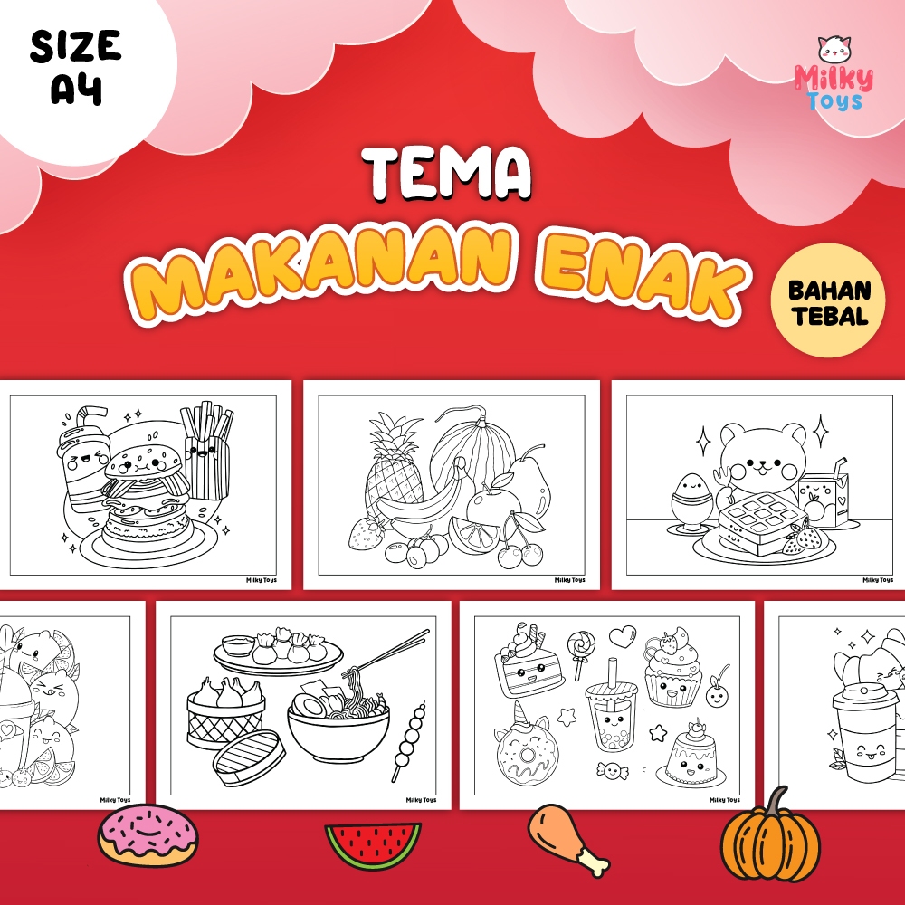 Jual Kertas mewarnai gambar anak tema MAKANAN - mewarnai anak PAUD A4