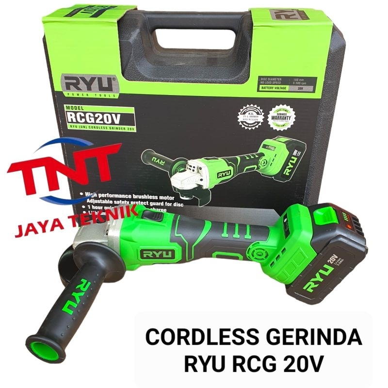 Jual MESIN GERINDA TANGAN 4 INCH CORDLESS RYU RCG 20V / MESIN GURINDA ...