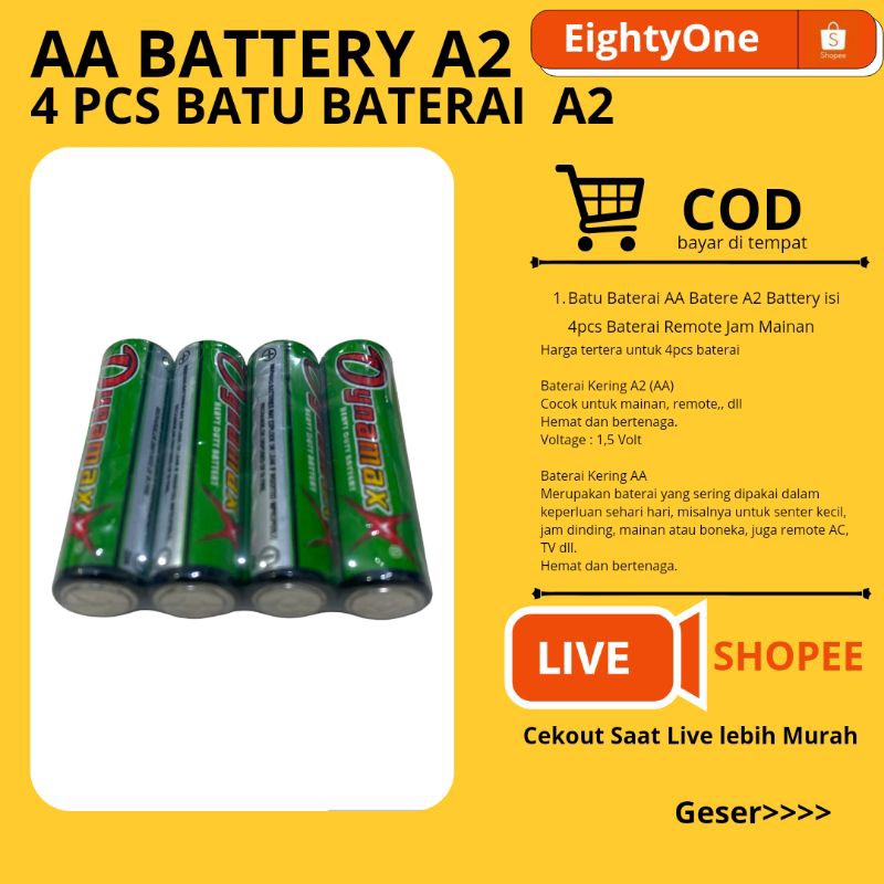 Jual 4 Pcs Batu Baterai AA Batere A2 Battery isi Baterai Remote Jam ...