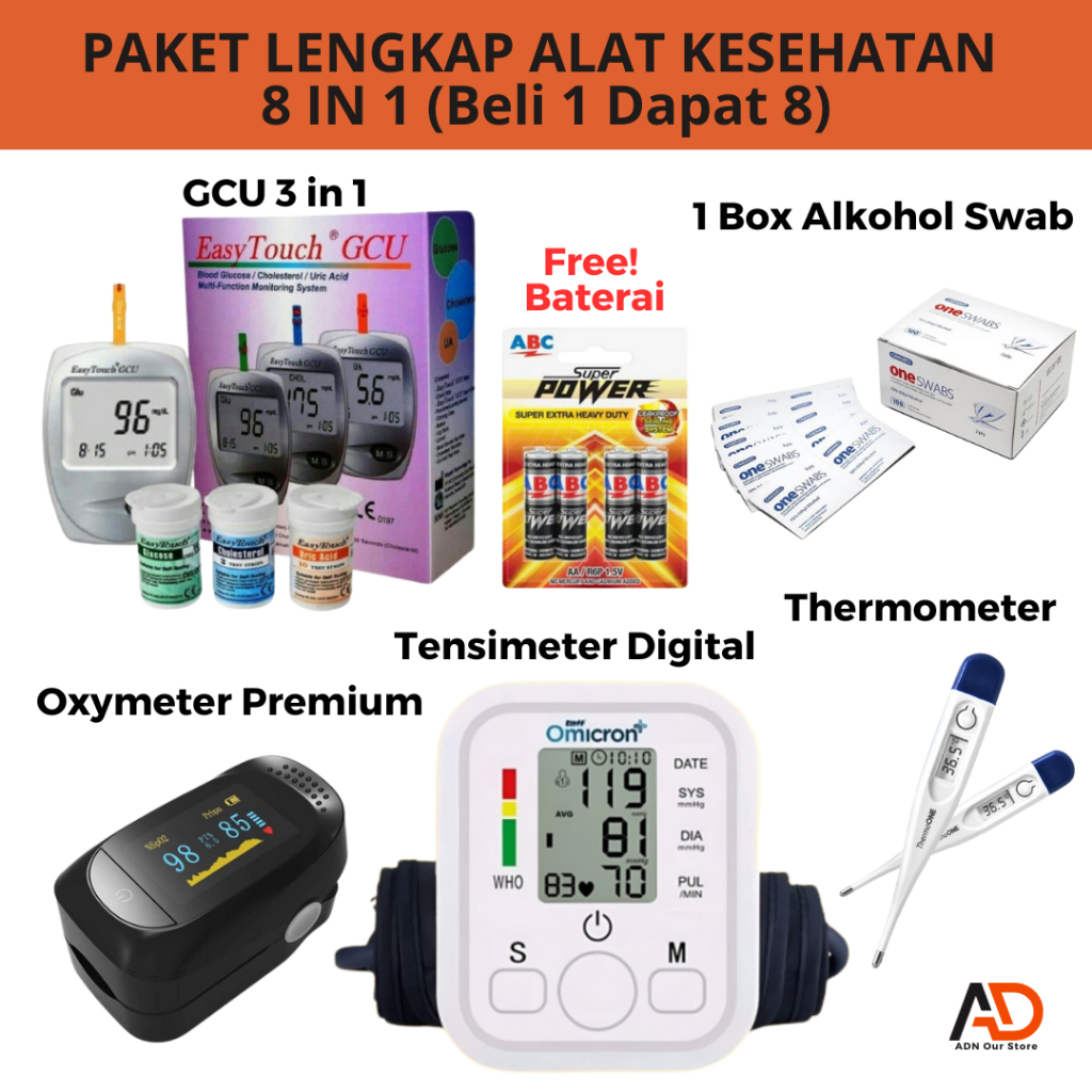 Jual Paket Lengkap Alat Kesehatan 8 In 1 Tensimeter Digital Tensi