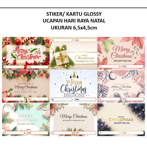 Jual Stiker / Kartu GLOSSY Mini Ucapan Hari Raya Natal Motif Aesthetic