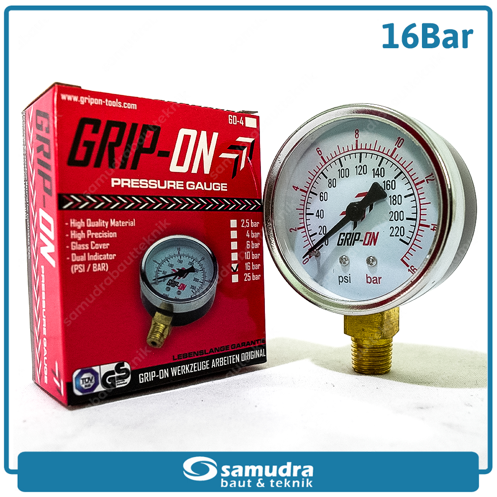 Jual Pressure Gauge 16 bar GRIP ON Manometer Ukuran Tekanan Angin