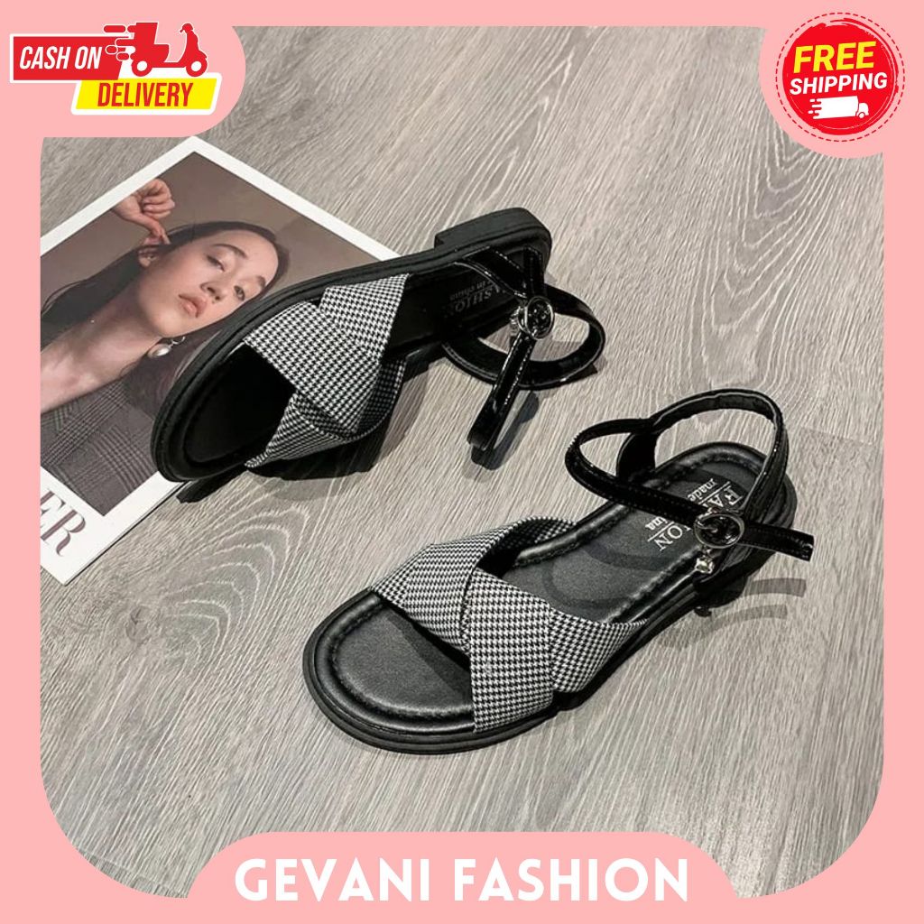 Jual GEVANI SHOES SANDAL FASHION FLAT WANITA MOTIF CATUR KANVAS