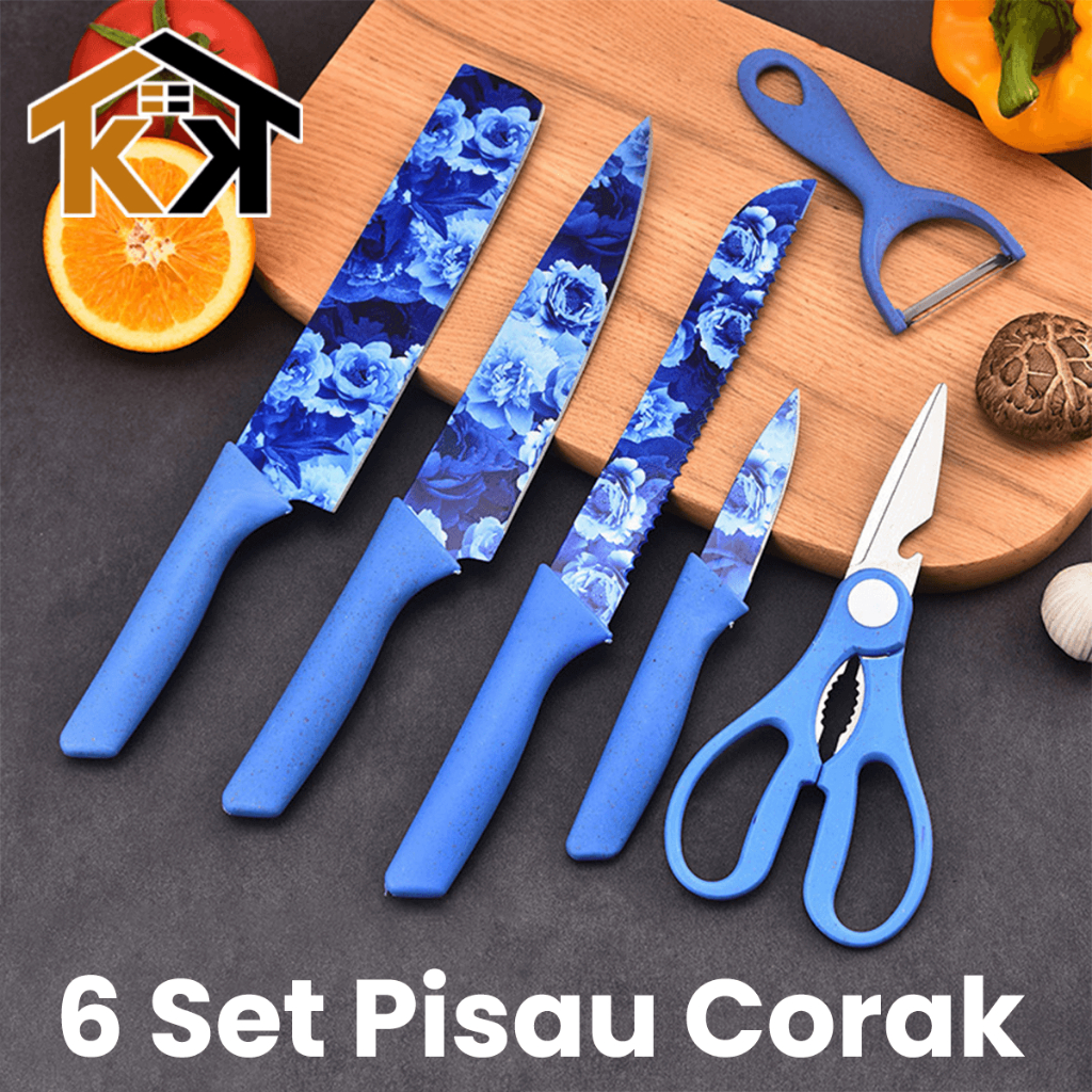 Jual (KK) Pisau Dapur Set 6 Pcs Premium Bahan Stainless Steel Motif ...