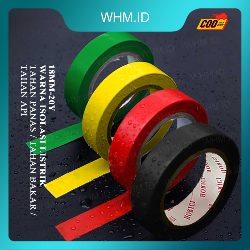 Jual HORICI TAPE 18*20Y ISOLASI LISTRIK PVC HITAM/MERAH/KUNUNG/HIJAU