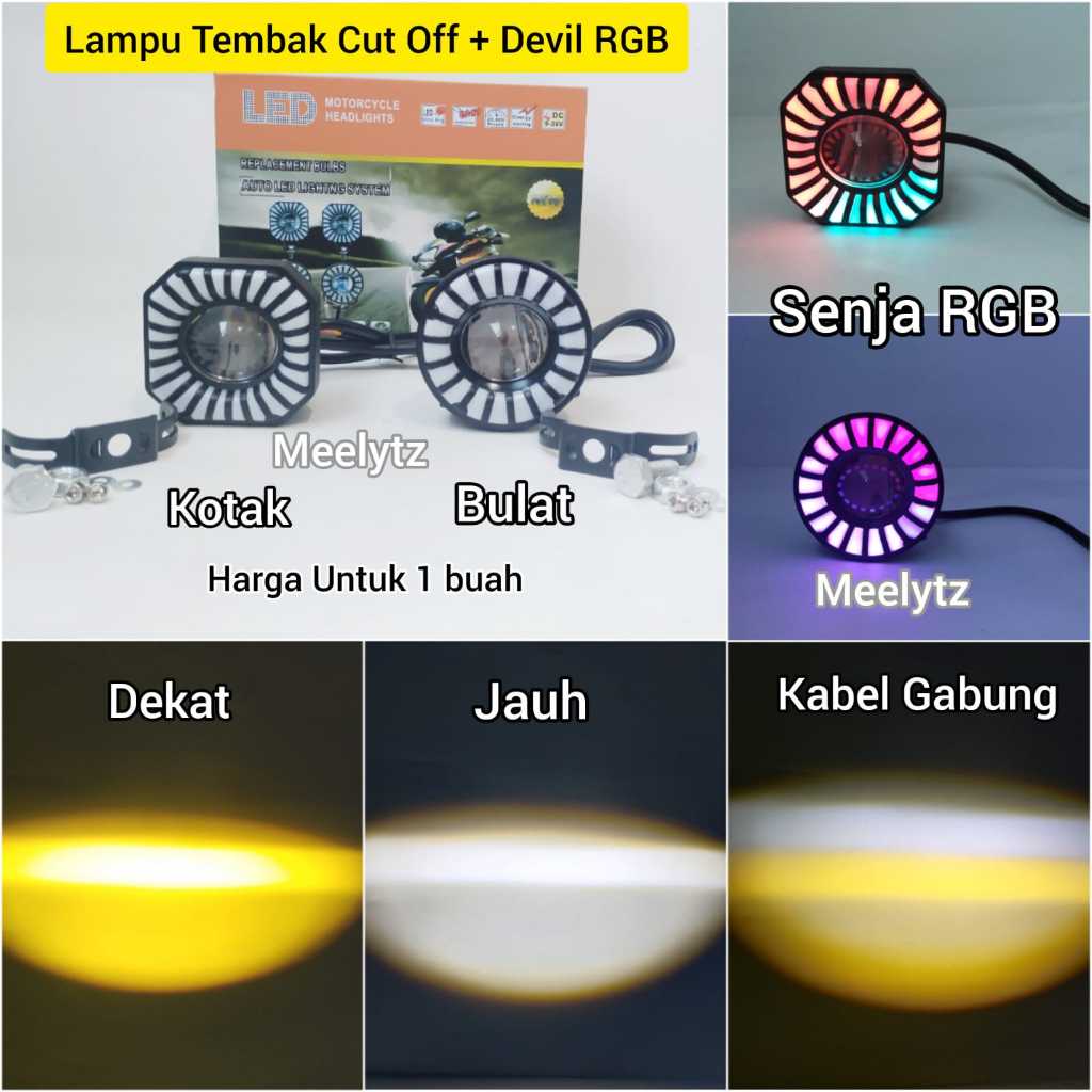 Jual Lampu Tembak Laser Cut Off Senja Rgb Running Standby Jauh Dekat Kuning Putih Watt Bulat