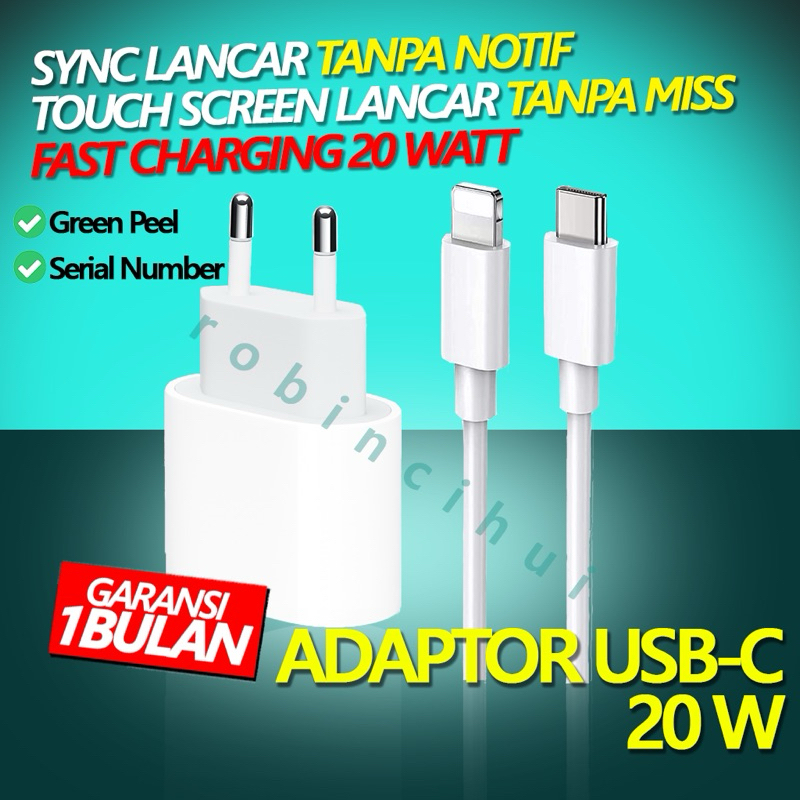 Jual KABEL USB C TO IP + ADAPTOR 20 W (1 PAKET) 20 WATT FAST CHARGING ...