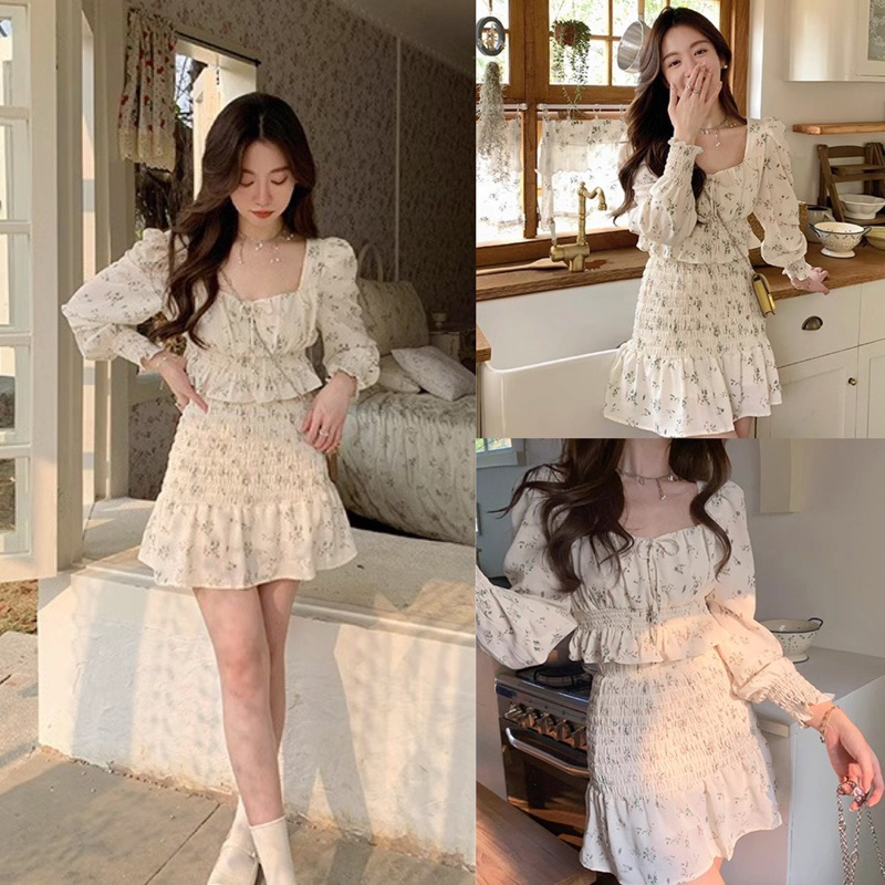 Jual SET1004 YAKIRA KOREAN STYLE FLORAL VINTAGE SETELAN ROK MINI PANTAI ...