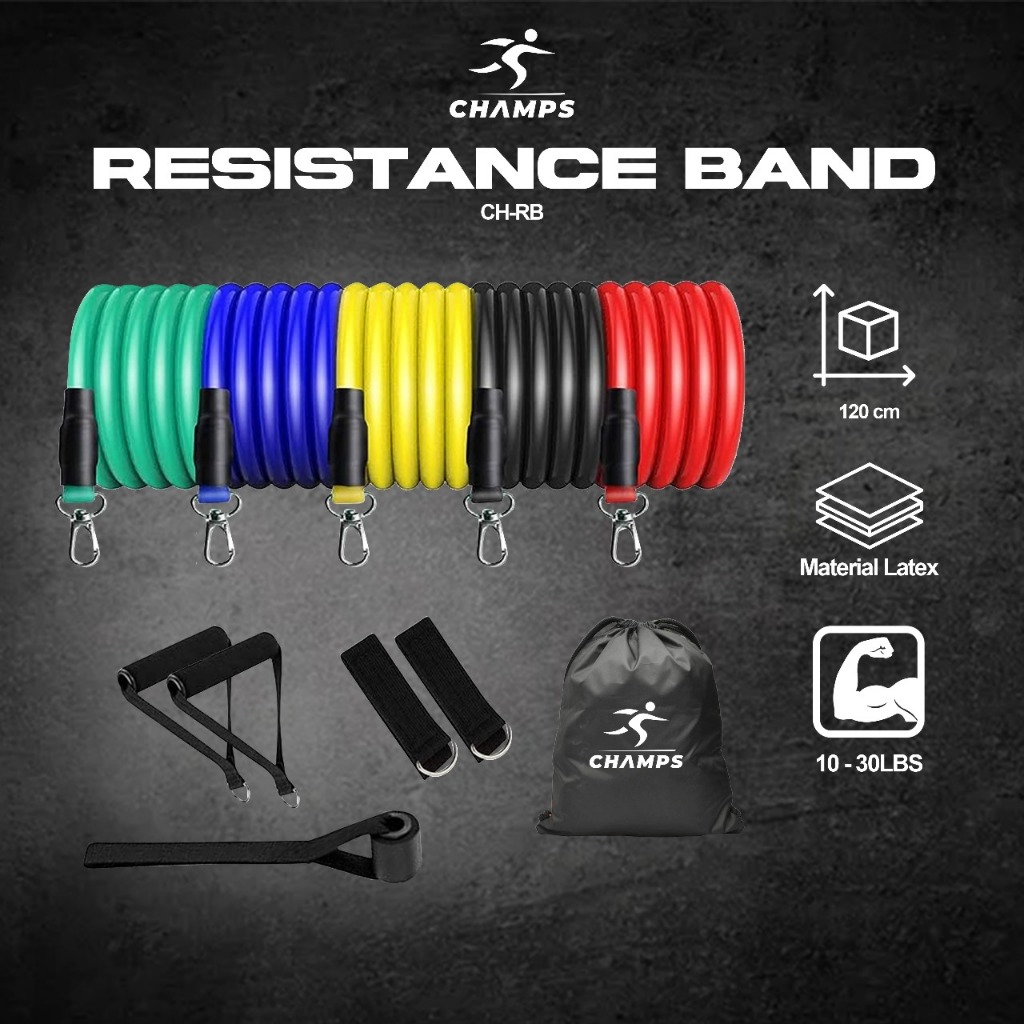 Jual Champs Resistance Bands 11 In 1 Set Tali Pembantu Fitness Gym Power Tali Olahraga Yoga 0625