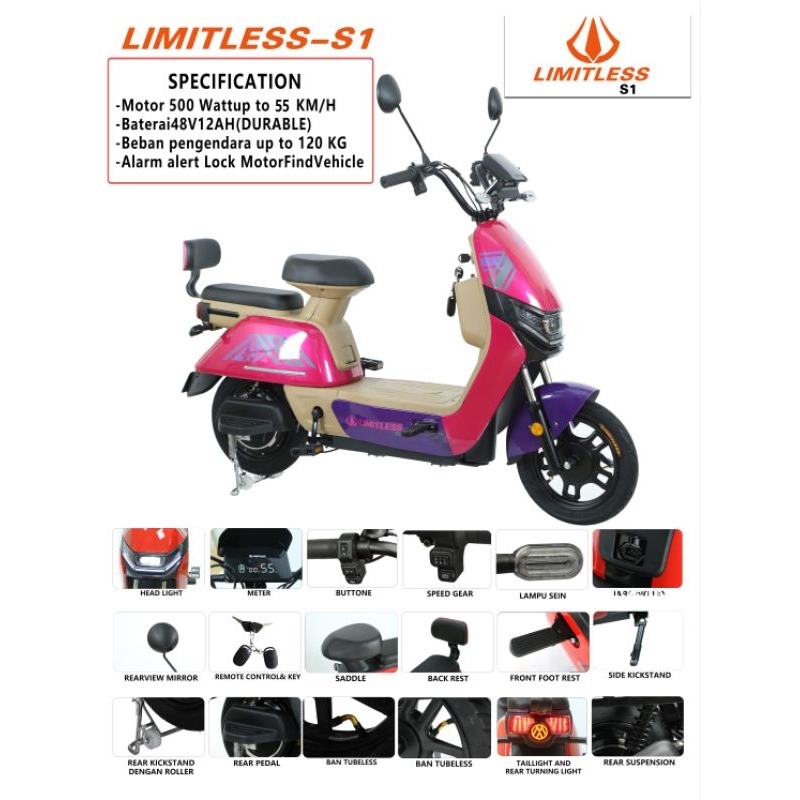 Sepeda Listrik Limitless S1 New Elektric Bike 500 Watt