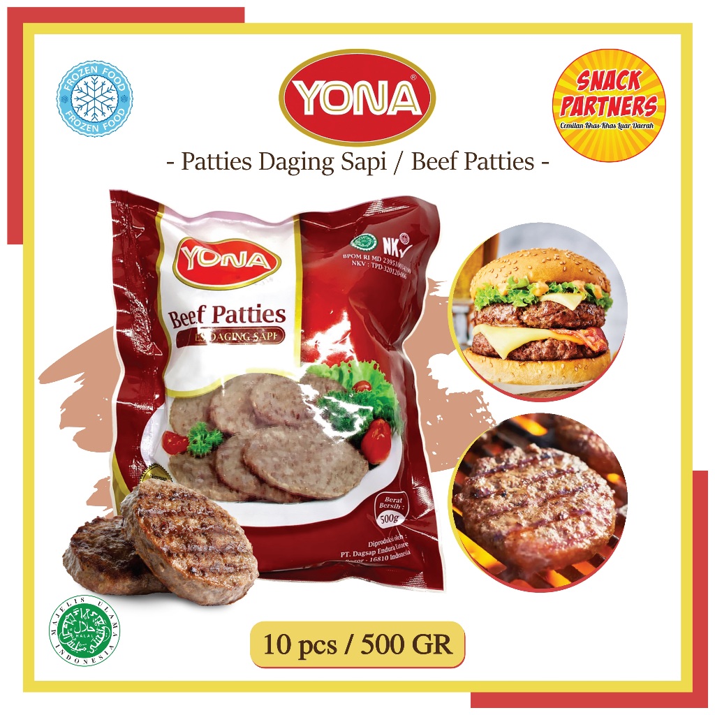 Jual YONA Beef Patties 10 PCS / 500 GR - FROZEN FOOD - Burger Patty ...