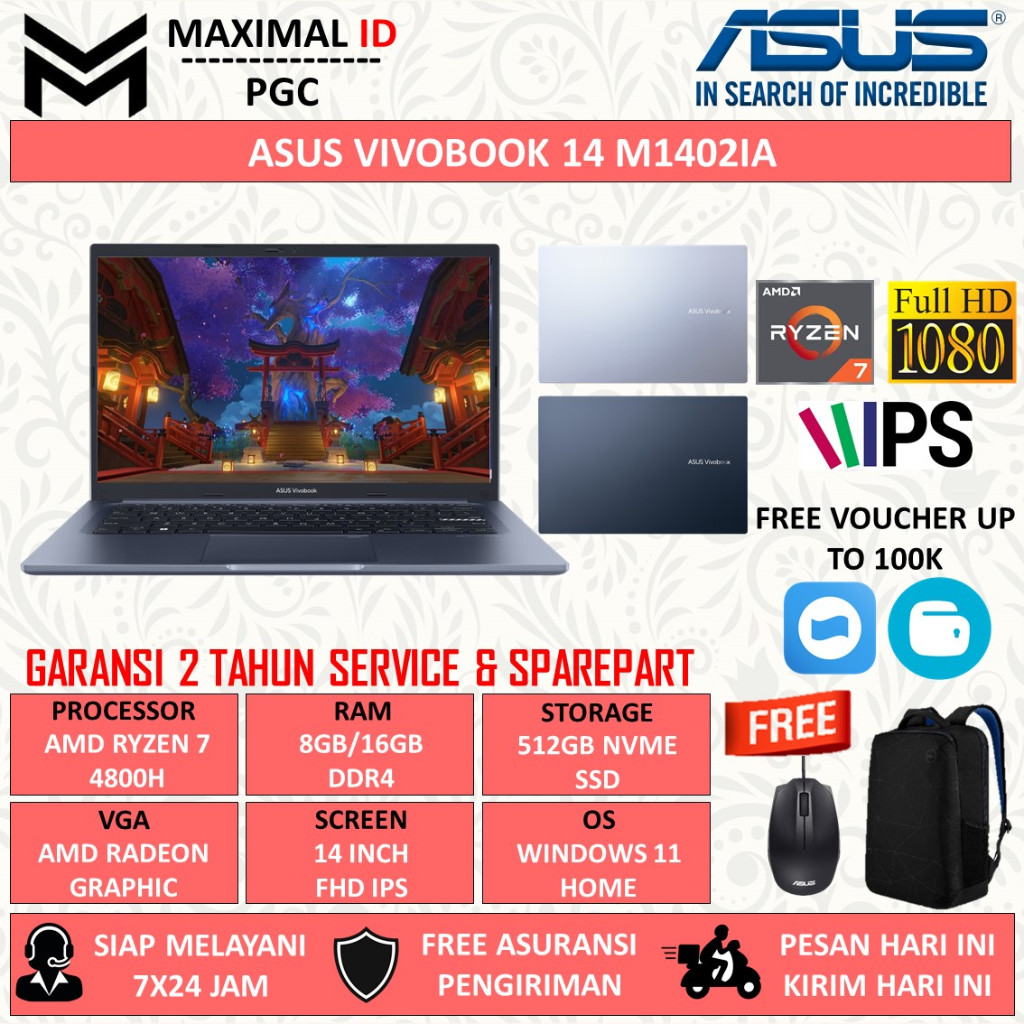 Jual Laptop Gaming Asus Vivobook 14 M1402IA Amd Ryzen 7 4800H Ram 16GB ...