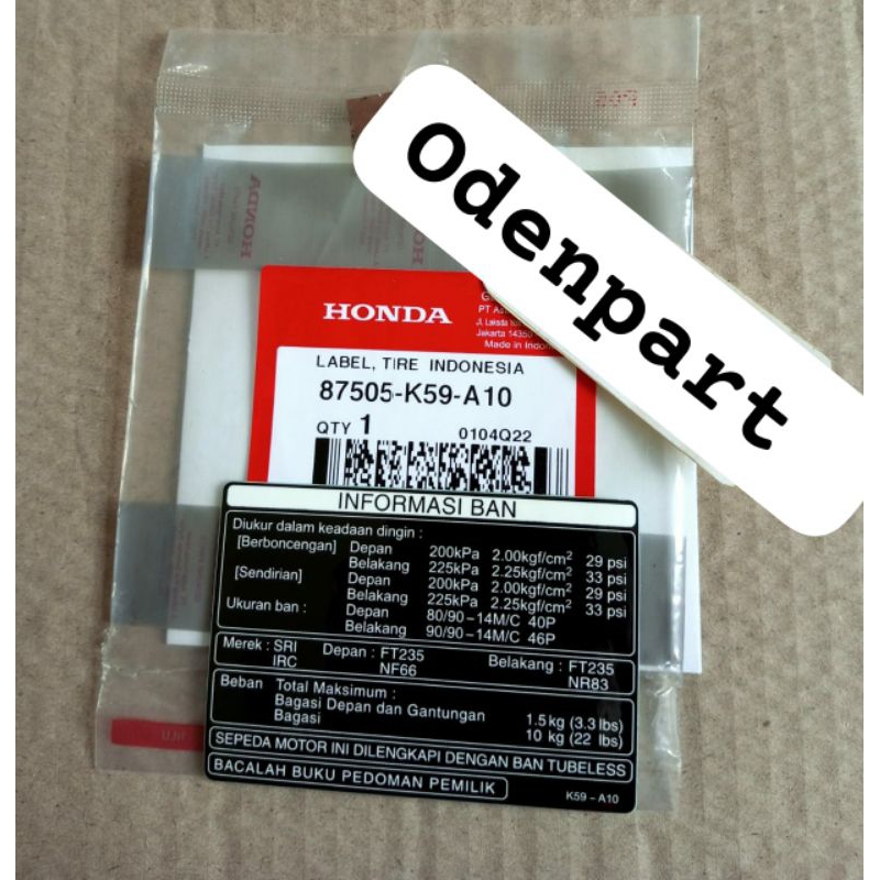 Jual stiker label peringatan informasi ban Honda original ahm | Shopee ...