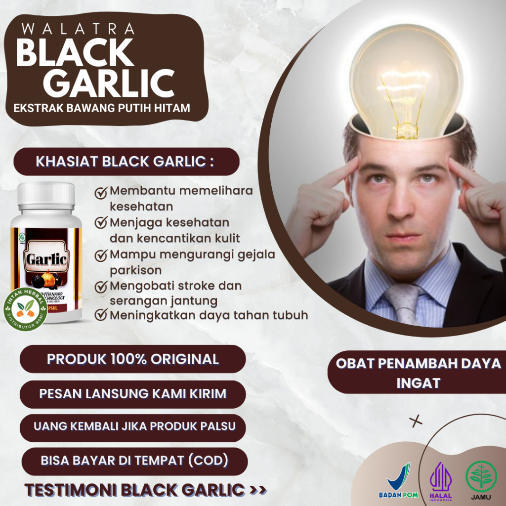 Jual Black Garlic 100 Original Obat Penambah Daya Ingat, Alzheimer