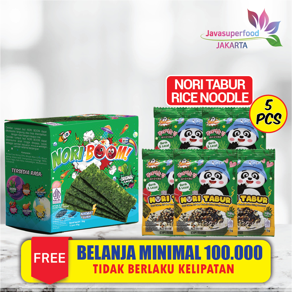 Jual NoriBoom 1 BOX ISI 12 PCS Nori Sachet Seaweed Snack 3g Rumput