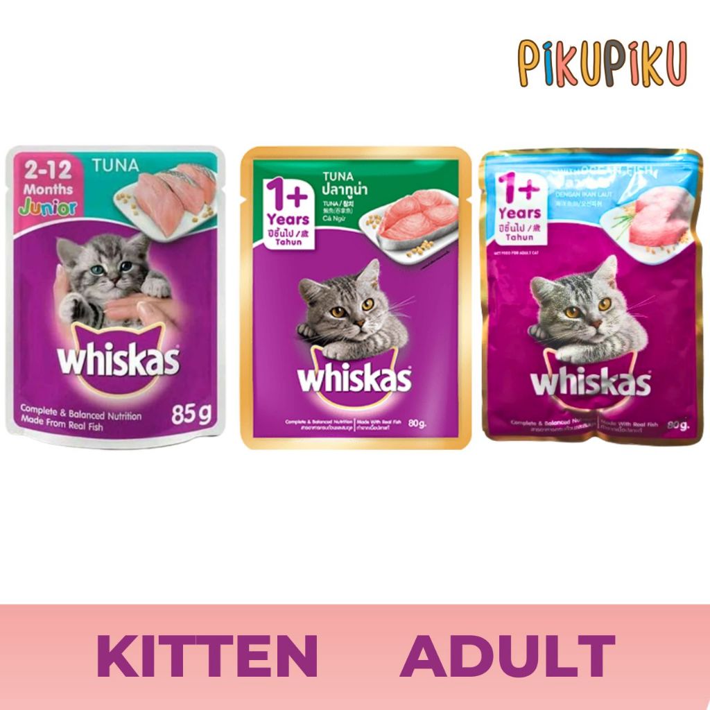 Jual Whiskas Pouch Makanan Basah Kucing Adult & Kitten Rasa Tuna 80